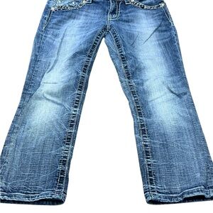 Miss Me Signature Cuffed Capri embelllished Blue Denim Jeans Size 29